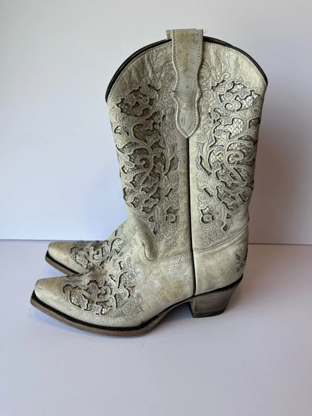Corral White Glitter Inlay Cowgirl Western Boots